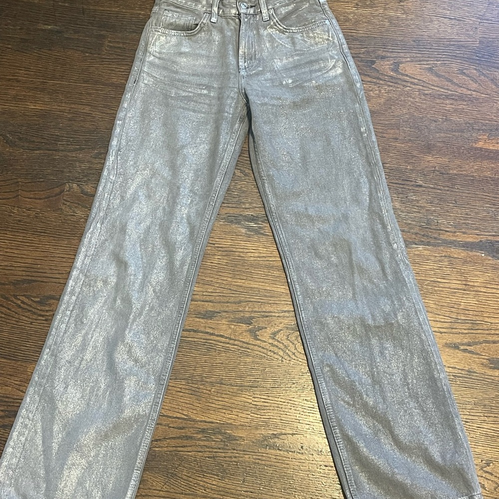 Zara Metallic Silver Straight-Leg Jeans women’s size 2 - Picture 11 of 12